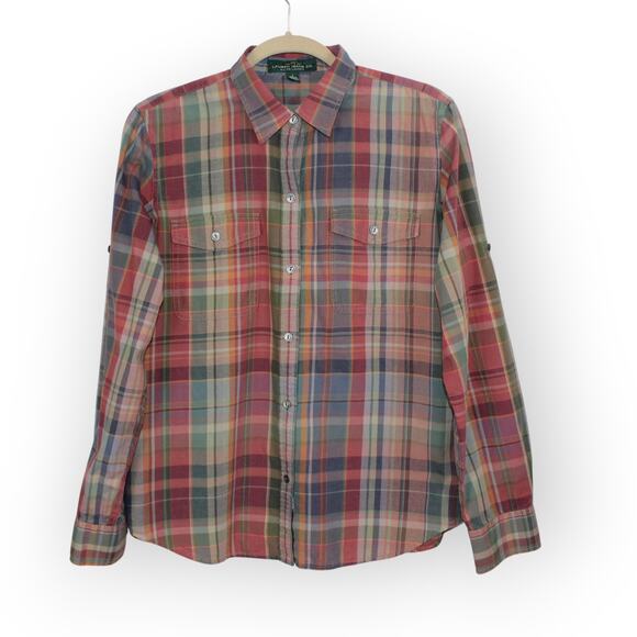 Sweater+Shirt LAUREN RalphLauren Merino-Angora Cable RollTab Plaid - Picture 2 of 13